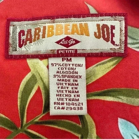 Caribbean Joe Tropical Print Cotton/Spandex blend Salmon Dress Size M Petite - Picture 3 of 6